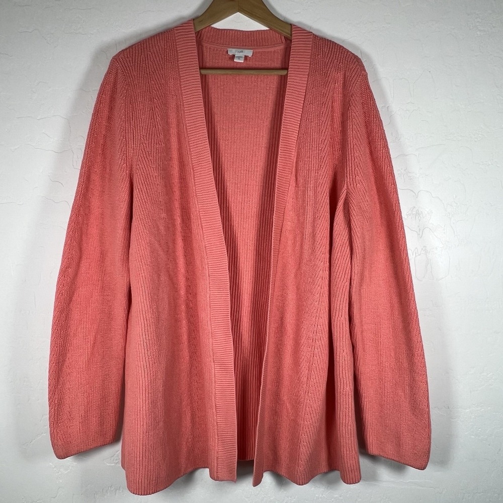 J. Jill Womens Coral Pink Open Front Cardigan Size XL Tall 100% Cottton